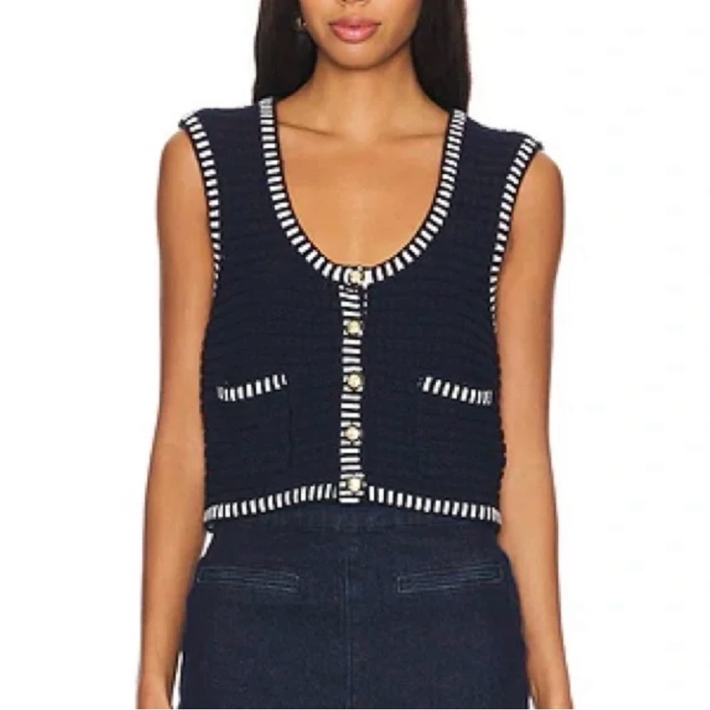 Joie Knit Vest Top Navy & White Striped Tank Top Sweater Women’s Blue Size XL